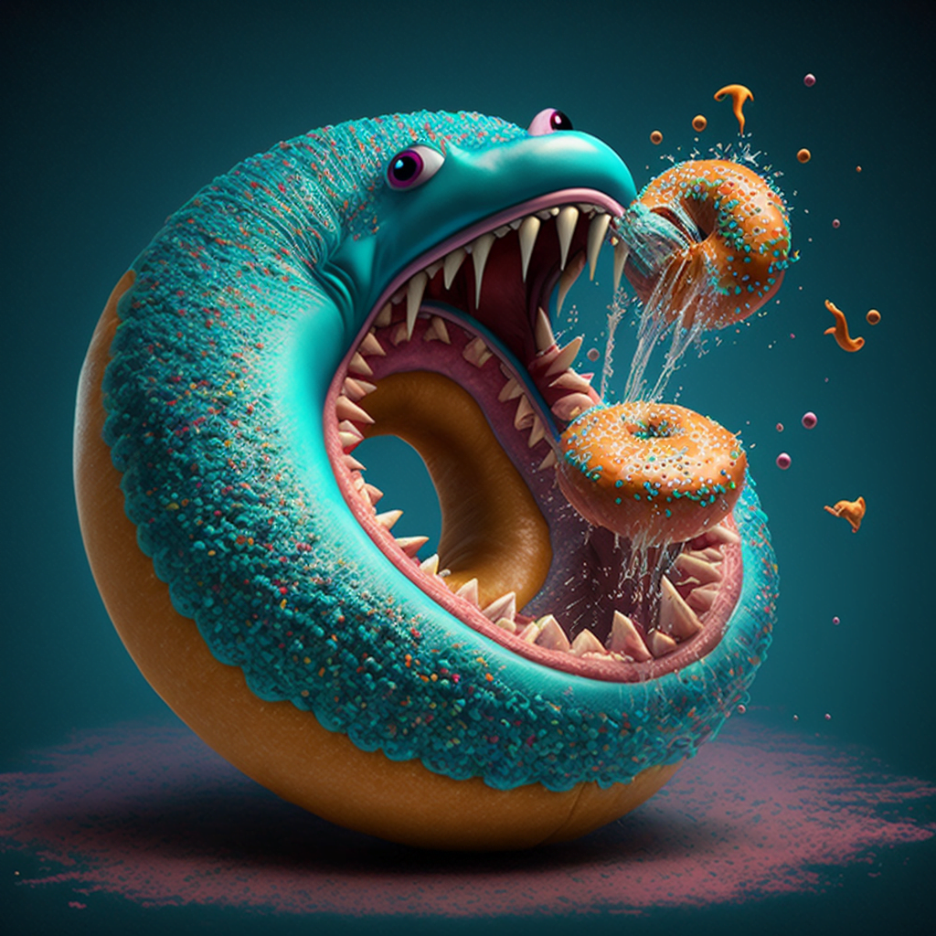 Donut cannibalizing other donuts - by MidJourney